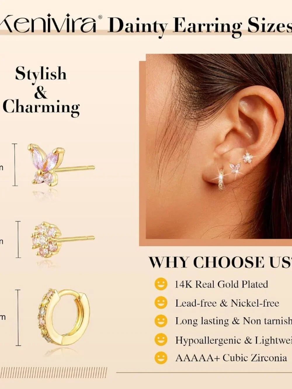 Stud Earrings Set for Women, 14K Gold Plated Hypoallergenic Dainty Earrings Girl